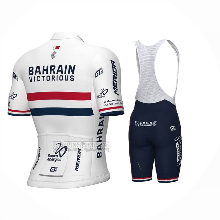 2024 Cycling Jersey Britannico Champion Bahrain Victorious White Red Blue Short Sleeve And Bib Short